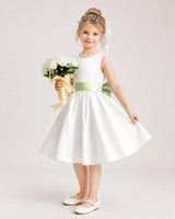 Sage Green Satin Flower Girl Dress Side View