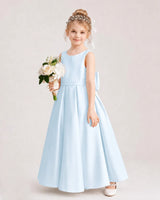 Baby Blue Satin A-Line Flower Girl Dresses Side View