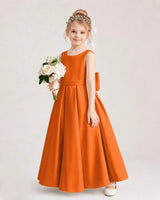 Burnt Orange Satin A-Line Flower Girl Dresses Side View