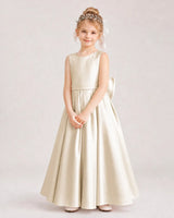 Champagne Satin A-Line Flower Girl Dresses Front View