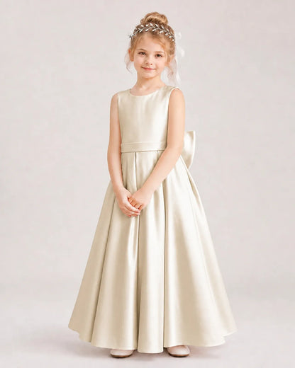 Champagne Satin A-Line Flower Girl Dresses Front View