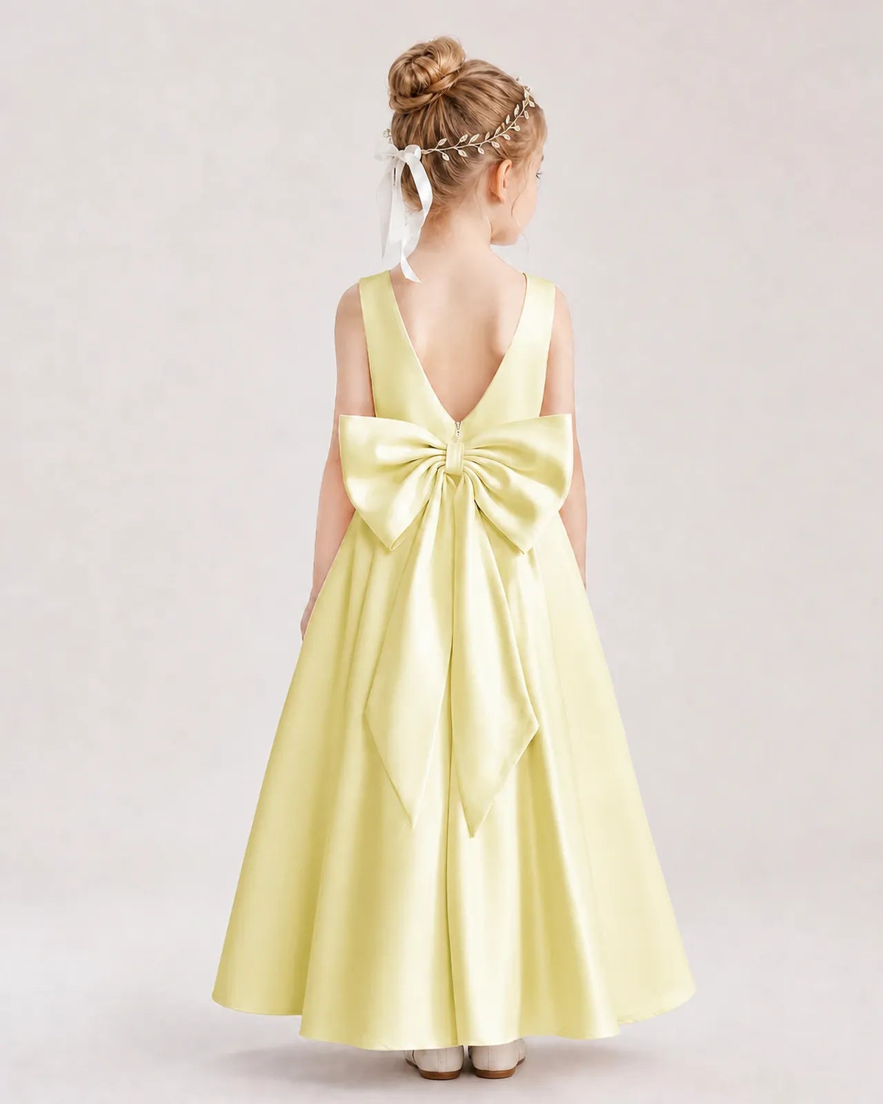 Daffodil Satin A-Line Flower Girl Dress Back View