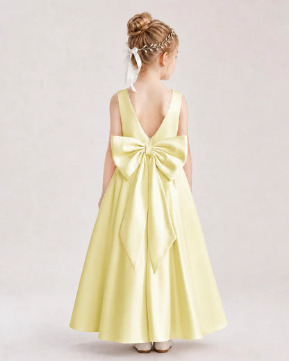 Daffodil Satin A-Line Flower Girl Dress Back View
