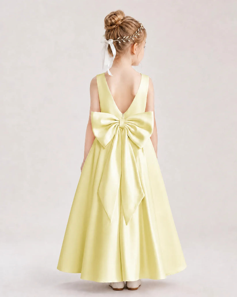 Daffodil Satin A-Line Flower Girl Dress Back View