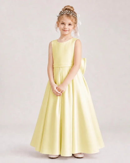 Daffodil Satin A-Line Flower Girl Dresses Front View