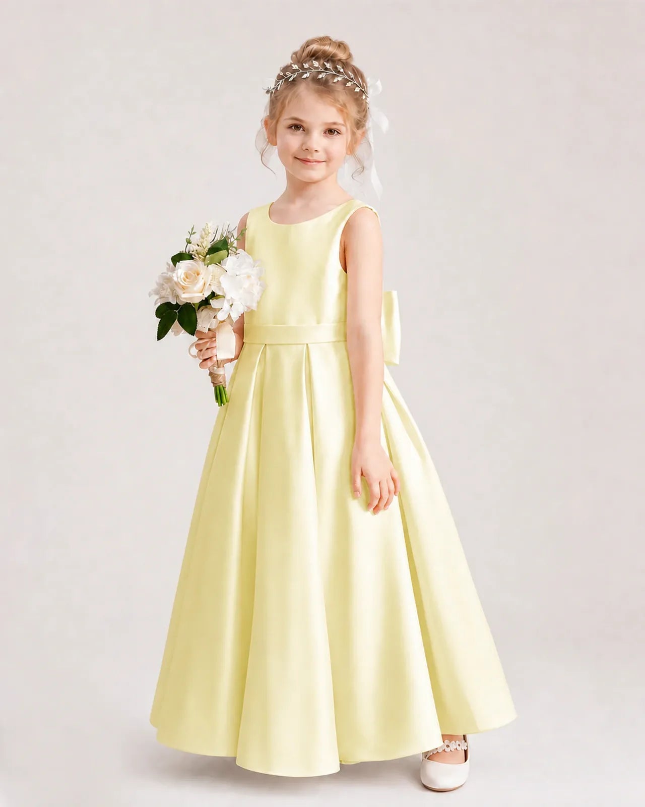 Daffodil Satin A-line Flower Girl Dresses Side View