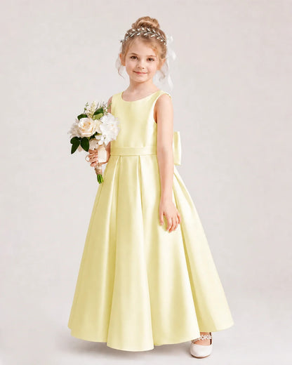 Daffodil Satin A-line Flower Girl Dresses Side View