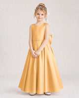 Gold Satin A-Line Flower Girl Dresses Front View
