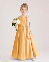 Gold Satin A-Line Flower Girl Dresses Side View
