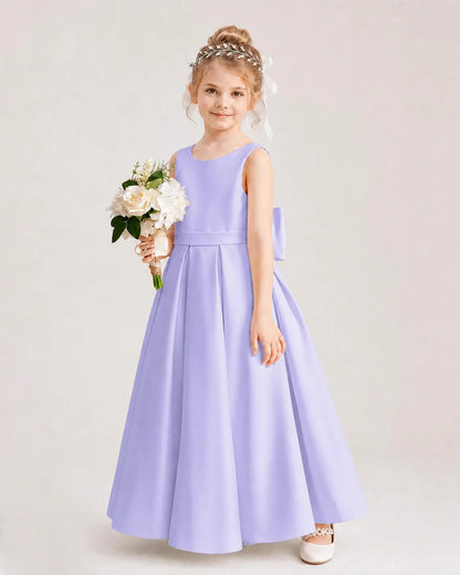 Lavender Satin A-Line Flower Girl Dresses Side View