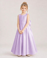 Lilac Satin A-Line Flower Girl Dresses Front View