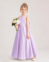 Lilac Satin A-Line Flower Girl Dresses Side View