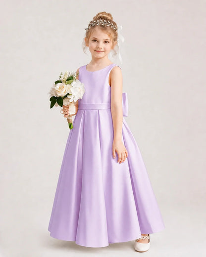 Lilac Satin A-Line Flower Girl Dresses Side View