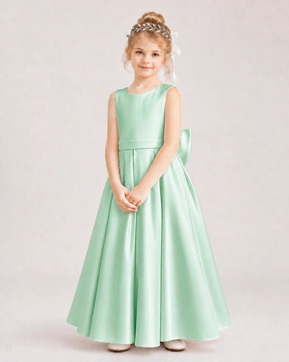 Mint Green Satin A-Line Flower Girl Dresses Front View