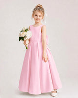 Pink Satin A-Line Flower Girl Dresses Side View