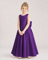 Purple Satin A-Line Flower Girl Dresses Front View