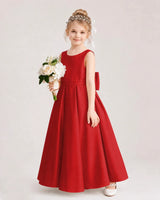 Red Satin A-Line Flower Girl Dresses Side View