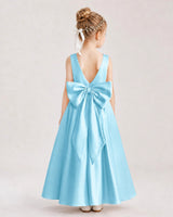 Sky Blue Satin A-Line Flower Girl Dresses Back View