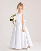 White Satin A-Line Flower Girl Dresses Side View
