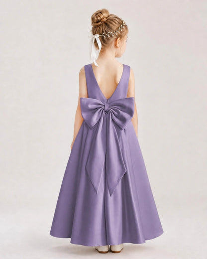 Wisteria Satin A-Line Flower Girl Dresses Back View