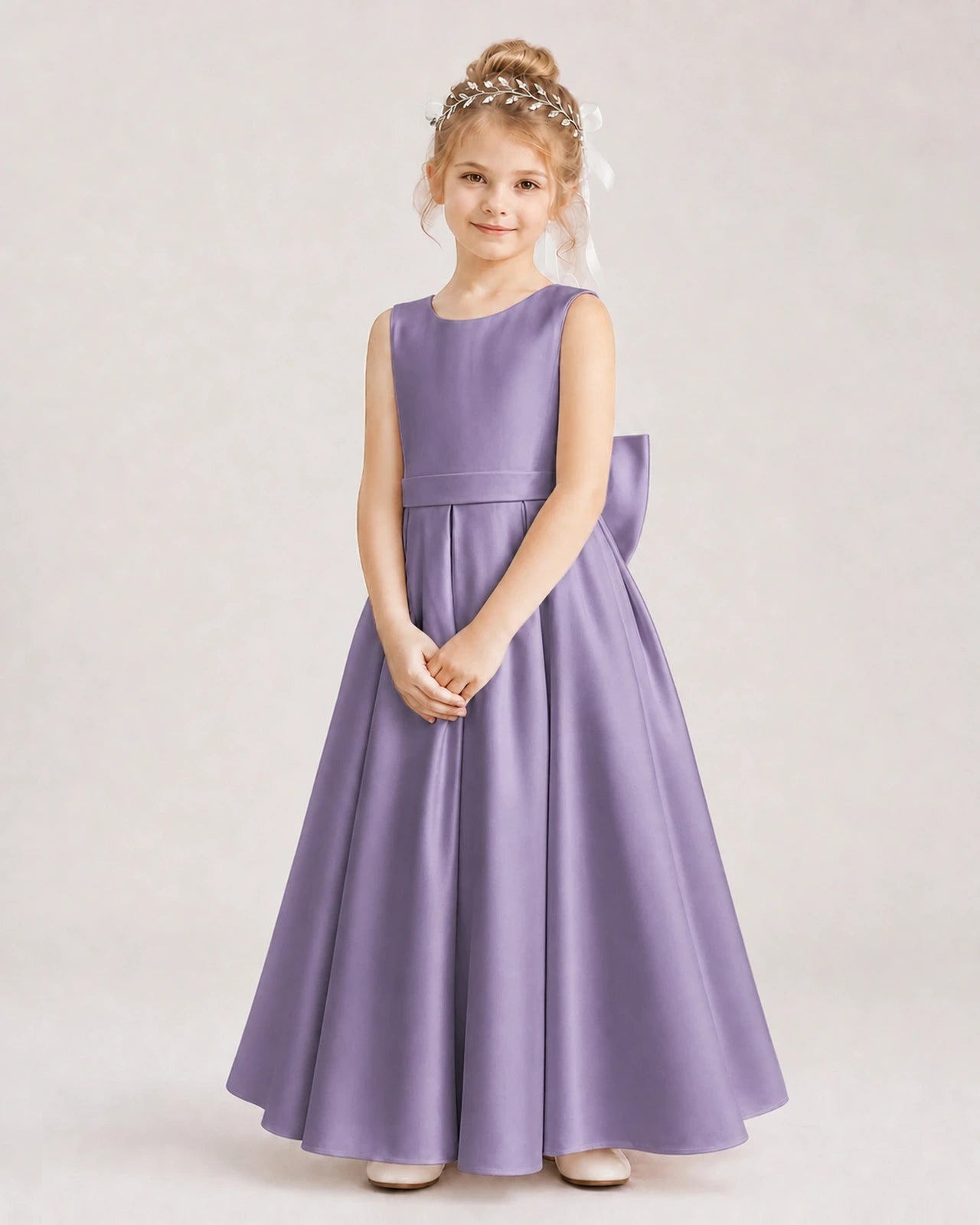Wisteria Satin A-Line Flower Girl Dresses Front View