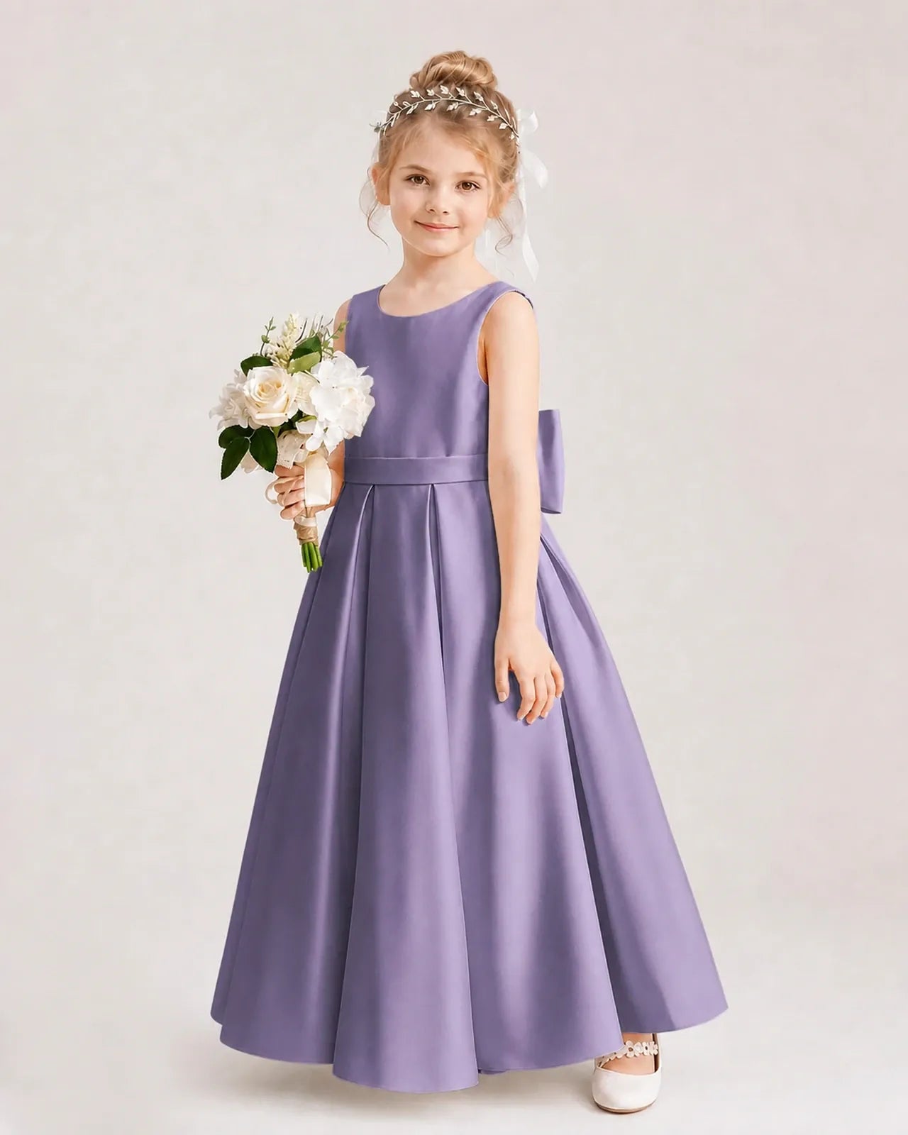 Wisteria Satin A-Line Flower Girl Dresses Side View