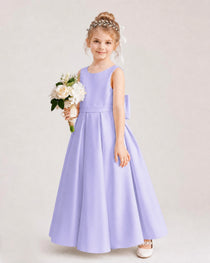 Lavender Flower Girl Dress Deep V-Back Oversized Satin Bow A-Line Floor-Length Gown Front Full View