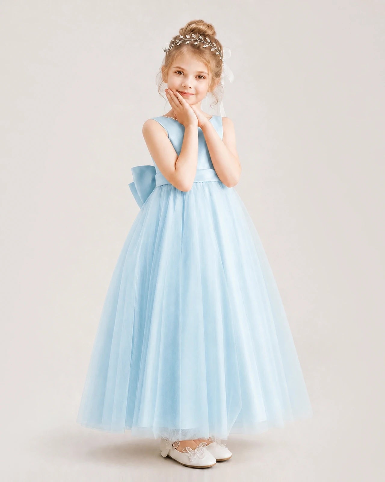 Baby Blue Satin And Tulle A-Line Flower Girl Dresses