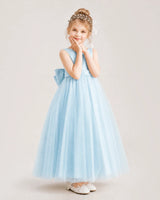 Baby Blue Satin And Tulle A-Line Flower Girl Dresses