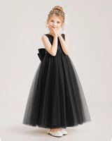 Black Satin and Tulle A-Line Flower Girl Dress