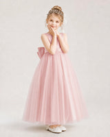 Blush Pink Satin Tulle A-Line Flower Girl Dresses Front View