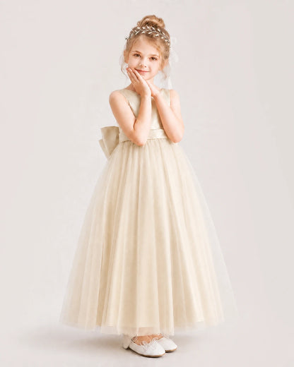 Champagne Satin Tulle A-Line Flower Girl Dresses