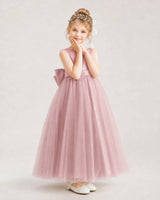 Dusty Rose Satin Tulle A-Line Flower Girl Dresses