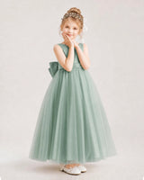 Eucalyptus Satin Tulle A-Line Flower Girl Dresses