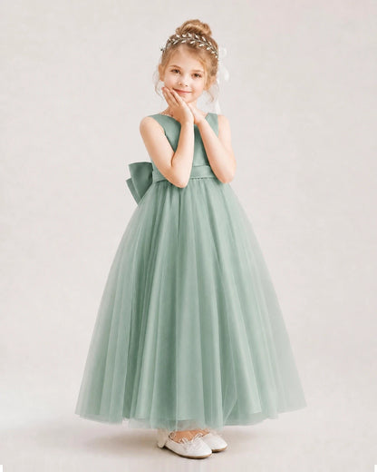 Eucalyptus Satin Tulle A-Line Flower Girl Dresses