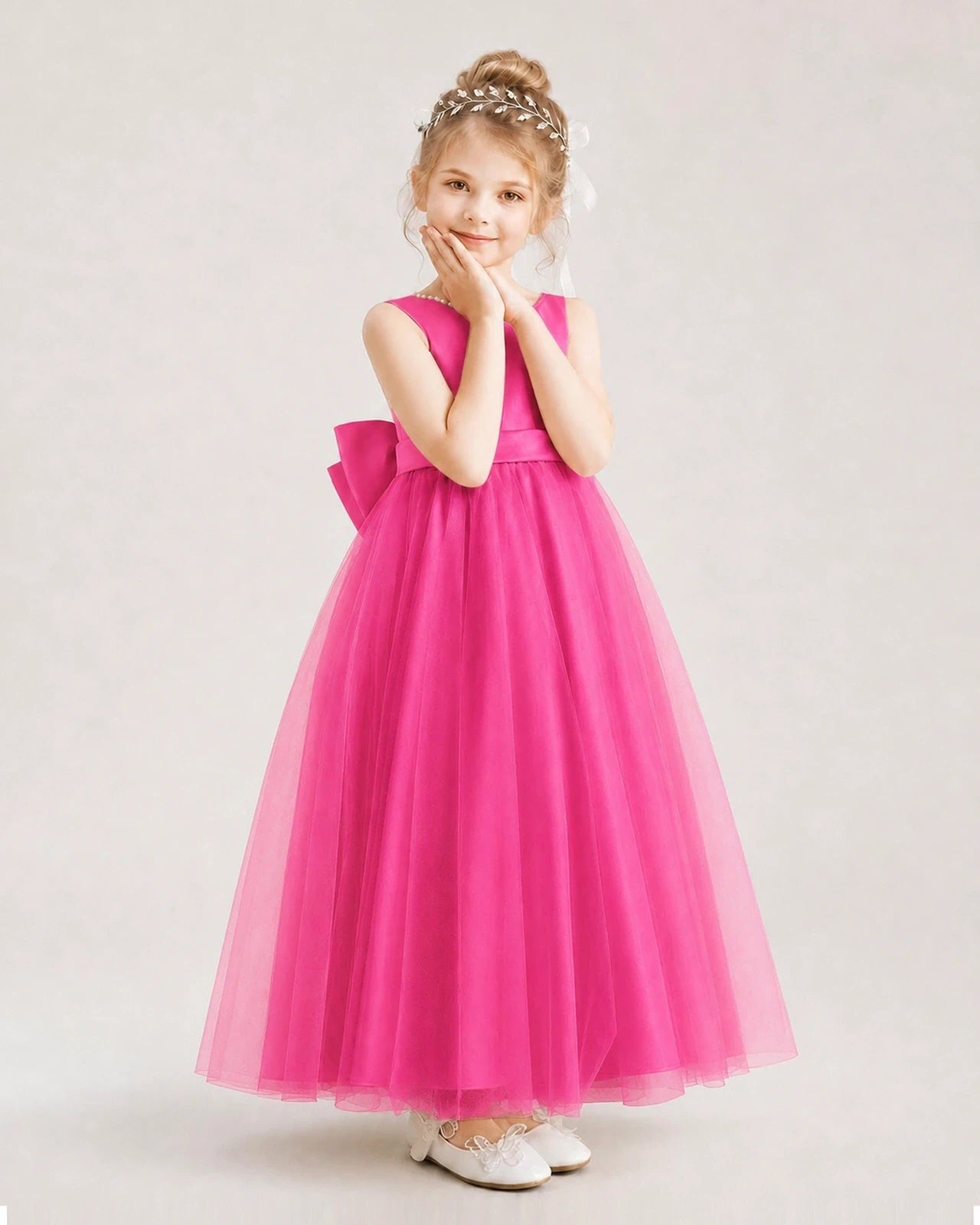 Hot Pink Satin Tulle A-Line Flower Girl Dresses