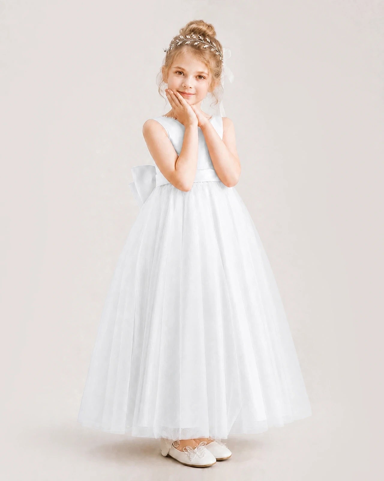 Ivory Satin Tulle A-Line Flower Girl Dresses