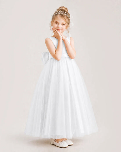 Ivory Satin Tulle A-Line Flower Girl Dresses