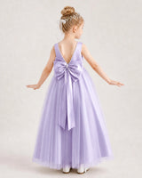 Lavender Satin and Tulle A-Line Flower Girl Dress Back View