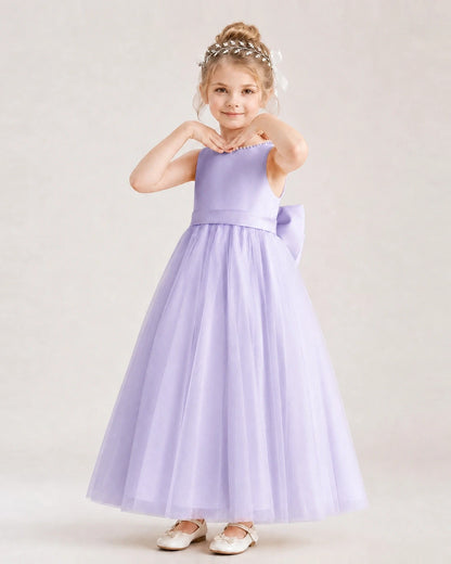 Lavender Satin Tulle A-Line Flower Girl Dresses Front View