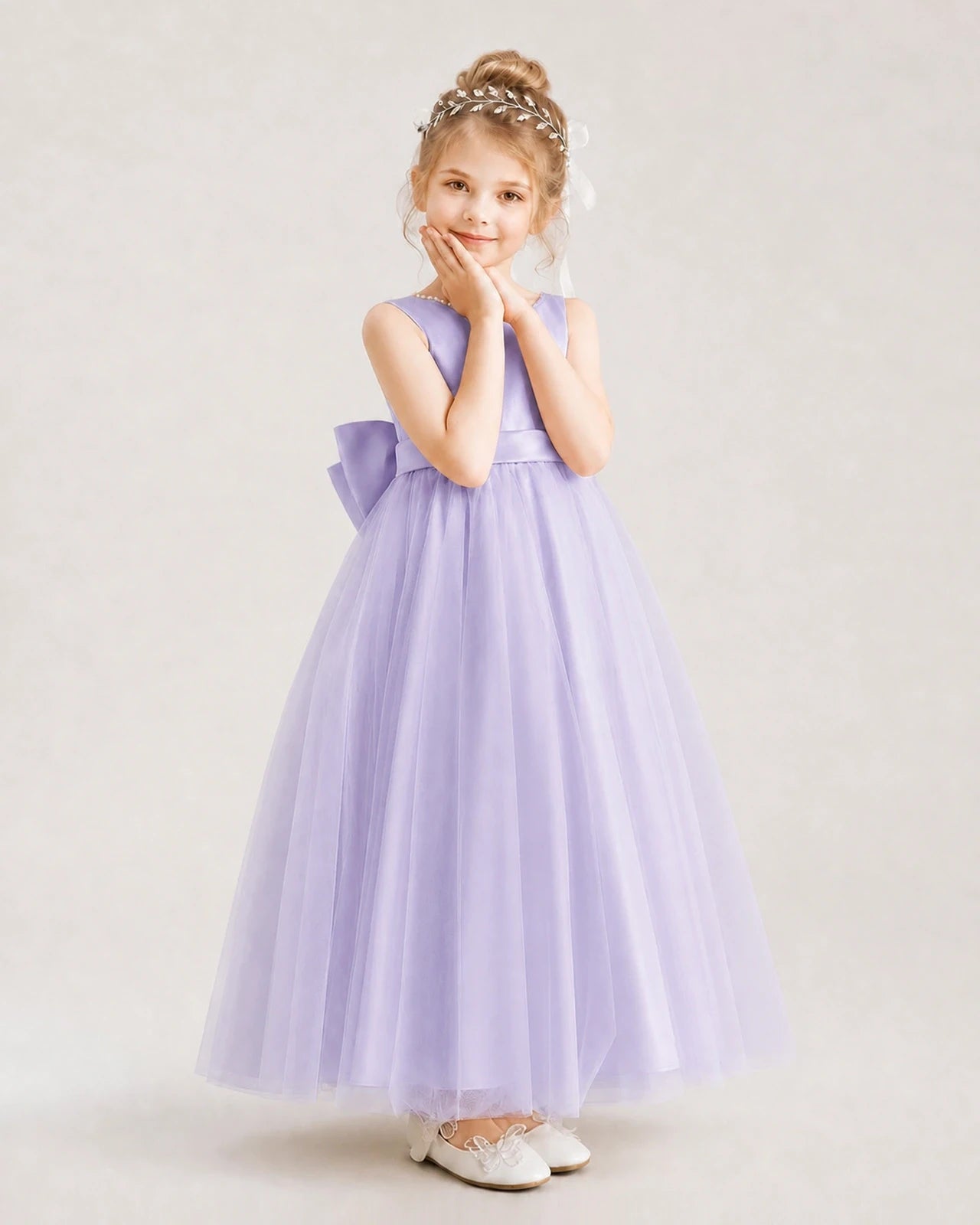 Lavender Satin and Tulle A-Line Flower Girl Dresses