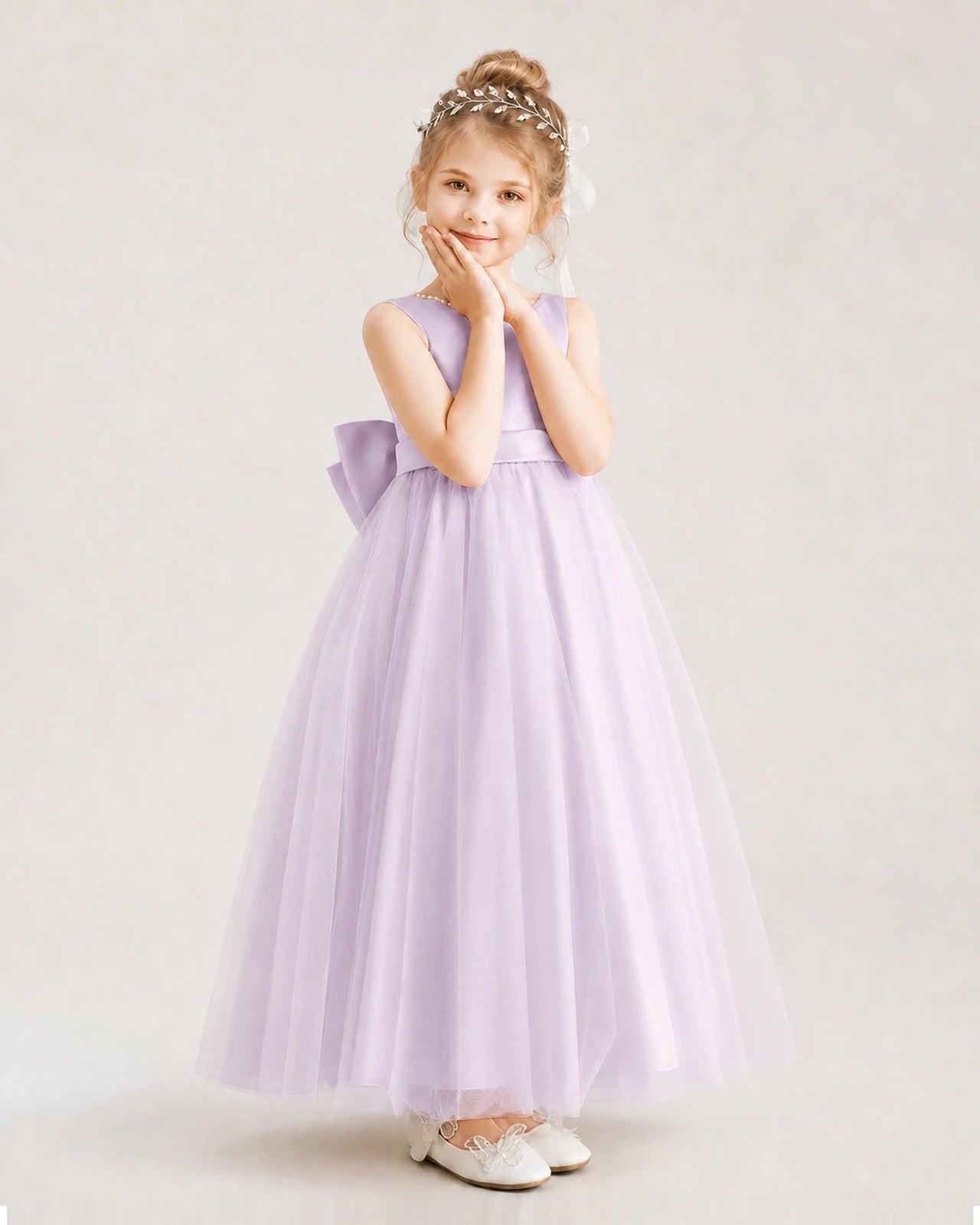 Lilac Satin and Tulle A-Line Flower Girl Dresses