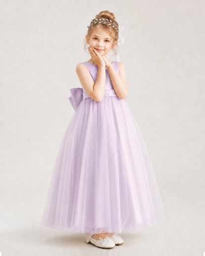 Lilac Satin and Tulle A-Line Flower Girl Dresses