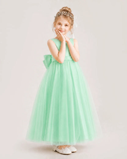 Mint Green Satin and Tulle A-Line Flower Girl Dress