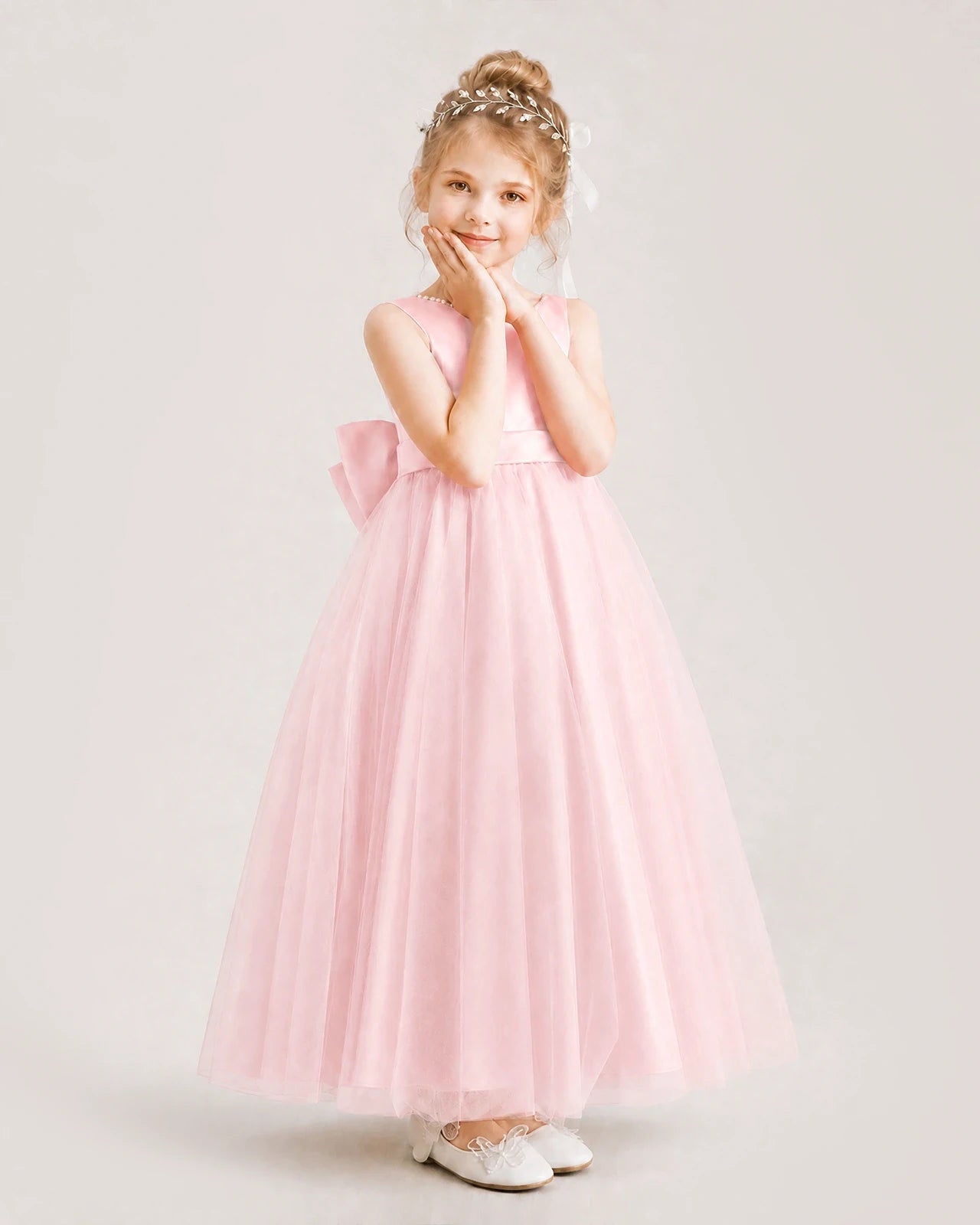 Pink Satin and Tulle A-Line Flower Girl Dress