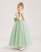 Sage Green Satin and Tulle A-Line Flower Girl Dress