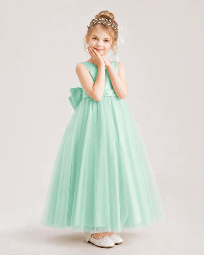 Turquoise Satin and Tulle A-Line Flower Girl Dress