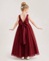 Windred Satin Tulle Bow A-Line Flower Girl Dresses Back View