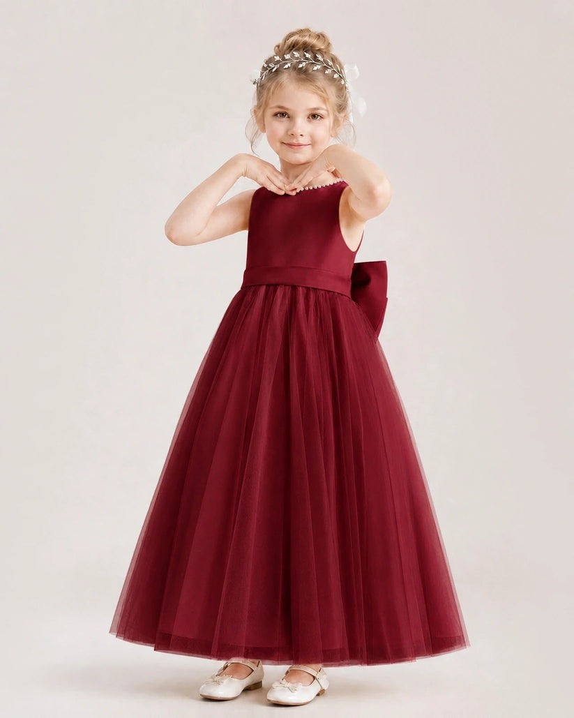 Windred Satin Tulle A-Line Flower Girl Dresses Front View