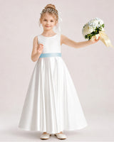 Baby BlueSatin Flower Girl Dress Front View